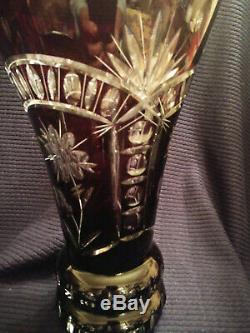 Vintage Bohemian Czech Deep Ruby Crystal Hand-cut Large Vase Late 19th Century