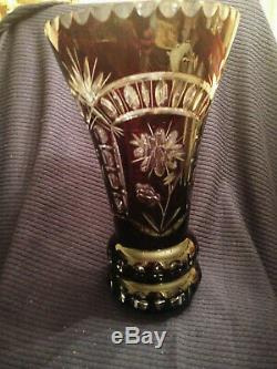 Vintage Bohemian Czech Deep Ruby Crystal Hand-cut Large Vase Late 19th Century
