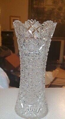 Vintage Bohemian Czech Hand Cut Crystal FLOWER VASE 10 High