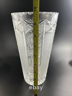 Vintage Bohemian Czech Hand Cut Crystal PANELLED QUEEN LACE 9 7/8 Vase