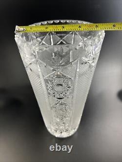 Vintage Bohemian Czech Hand Cut Crystal PANELLED QUEEN LACE 9 7/8 Vase