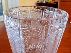 Vintage Bohemian Czech Hand Cut Crystal Panelled Queen Lace 10 Large Vase Exc