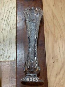 Vintage Bohemian Czech Queen Cut Lace 11 Bud Vase Crystal Pedestal Base Star Eu