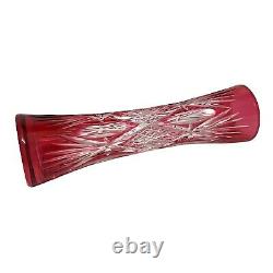 Vintage Bohemian Czech Ruby Red Cut To Clear Crystal 8.25 Flower Vase