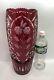 Vintage Bohemian Czech Ruby Red Cut To Clear Crystal Sawtooth Rim Xlarge Vase14