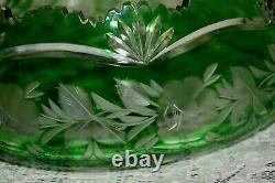 Vintage Bohemian Emerald Green (Rare) Heavy Cut Crystal Bowl 8lbs. 10oz