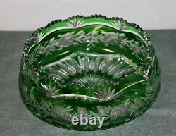 Vintage Bohemian Emerald Green (Rare) Heavy Cut Crystal Bowl 8lbs. 10oz