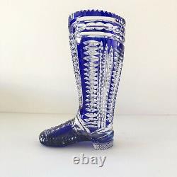 Vintage Bohemian German Cobalt Blue Hand Cut Crystal Boot Vase