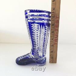 Vintage Bohemian German Cobalt Blue Hand Cut Crystal Boot Vase