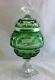 Vintage Bohemian Imperlux Cut Glass Crystal Green Urn Vase Engraved Birds Deer