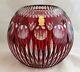 Vintage Bohemian Imperlux Cut Glass Crystal Ruby Red Rose Ball Vase Circle Fans