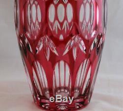 Vintage Bohemian Imperlux Cut Glass Crystal Ruby Red Vase Circle Fans 8 1/4