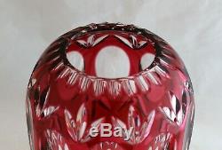 Vintage Bohemian Imperlux Cut Glass Crystal Ruby Red Vase Circle Fans 8 1/4