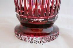 Vintage Bohemian Imperlux Cut Glass Crystal Ruby Red Vase Circle Fans 9 3/4