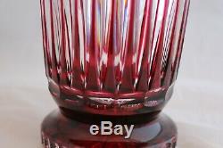 Vintage Bohemian Imperlux Cut Glass Crystal Ruby Red Vase Circle Fans 9 3/4