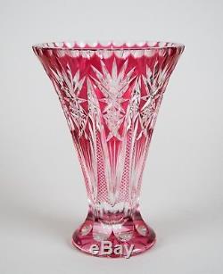Vintage Bohemian Imperlux Lausitzer Cranberry Cut to Clear Lead Crystal Vase 10