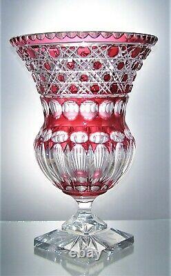 Vintage Bohemian Lead Crystal Cane Hobnail Cut Glass Urn Shaped Vase 2.5 kg