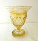 Vintage Bohemian Moser Amber Yellow Cut To Clear Crystal Vase Floral Intaglio