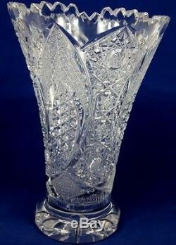 Vintage Bohemian Queen Lace Hand Cut Leaded Crystal Vase 8 1/4 TWide Opening