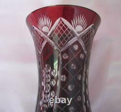 Vintage Bohemian Ruby Red Cut Crystal Glass Vase 9