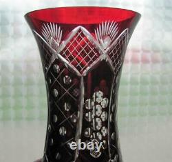 Vintage Bohemian Ruby Red Cut Crystal Glass Vase 9