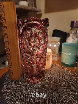 Vintage Bohemian Ruby Red Cut To Clear Crystal Vase 10 In No Chips Or Cracks