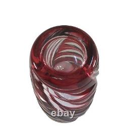 Vintage Bohemian West Germany Hand Cut Crystal Vase Cut To Clear Cranberry Euc