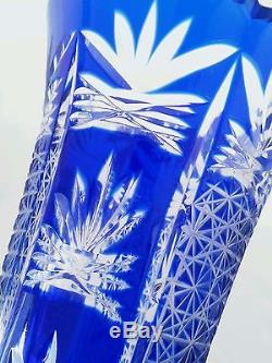 Vintage Bohemian blue to clear cut crystal vase, 7 inches