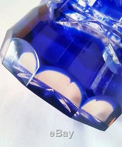 Vintage Bohemian blue to clear cut crystal vase, 7 inches