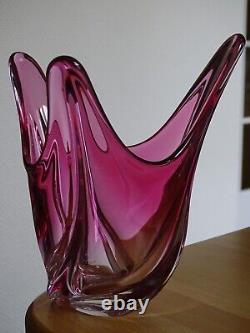 Vintage Bowl Vase Glass Crystal Val St Lambert Red