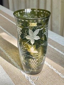 Vintage Brilliant Egermann Czech Bohemian Cut Crystal Glass Vase Orig Foil Label