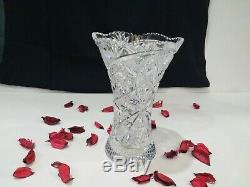 Vintage Brilliant Hand-Cut Glass Crystal Vase Star Burst Sawtooth Edge Decor