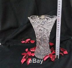 Vintage Brilliant Hand-Cut Glass Crystal Vase Star Burst Sawtooth Edge Decor