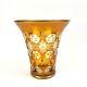 Vintage Czech Art Glass 8 Vase Bohemian Crystal Floral Amber Gilt Cut To Clear