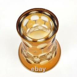 Vintage CZECH ART GLASS 8 Vase Bohemian Crystal Floral Amber Gilt CUT TO CLEAR