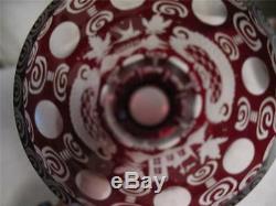Vintage Castle Grouse Ruby Red Vase Cut To Clear Crystal Bohemian Glass Czech