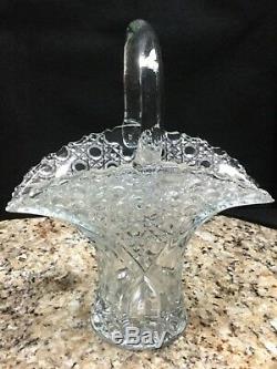 Vintage Clear Lead Crystal Cut Glass Basket Vase Floral Diamond by L. E. SMITH