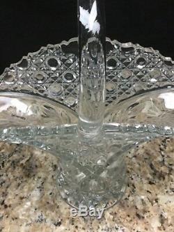 Vintage Clear Lead Crystal Cut Glass Basket Vase Floral Diamond by L. E. SMITH
