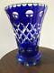 Vintage Cobalt Blue Bohemia Cut To Clear Crystal Vase