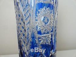 Vintage Cobalt Blue Cut to Clear Crystal Vase