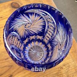 Vintage Cobalt Blue Cut to Clear Large Heavy Lead Crystal Bohemian Vase 9.5