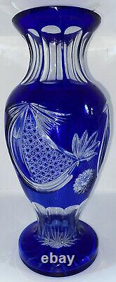 Vintage Cobalt Blue Czech Bohemia Cut to Clear Crystal Large Vase