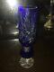 Vintage Cobalt Blue Czech Bohemia Cut To Clear Crystal Vase 12 By 3 Stunning