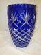 Vintage Cobalt Blue Czech Bohemian Lead Crystal Cut To Clear Heavy Vase