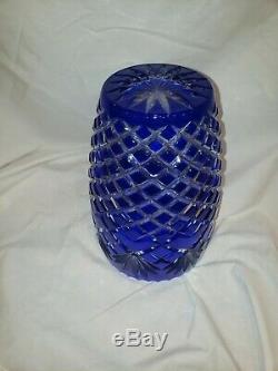 Vintage Cobalt Blue Czech Bohemian Lead Crystal Cut to Clear Heavy Vase