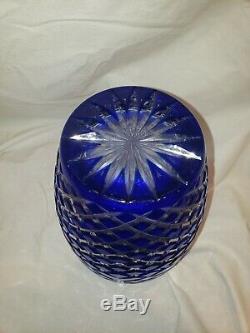 Vintage Cobalt Blue Czech Bohemian Lead Crystal Cut to Clear Heavy Vase