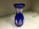 Vintage Cobalt Blue To Clear Hand Cut Crystal Center Piece Vase Poland