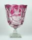 Vintage Cranberry Crystal Pedestal Vase Cut To Clear Bird 11 Art Glass Signed