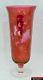 Vintage Cranberry Cut To Clear Etched Bohemian Red Floral Crystal Glass Vase L5y