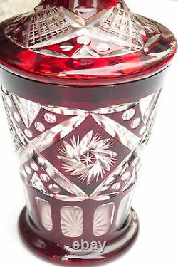 Vintage Cranberry Red Cut Crystal Sweet Candy Box Vase Bowl Cup
